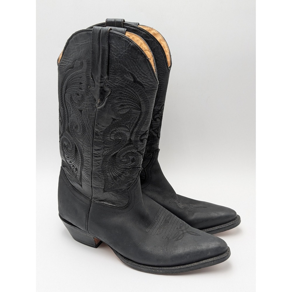 Los Altos Boots Mens 9.5 Black Leather Western Cowboy Pointed Toe Embroidered